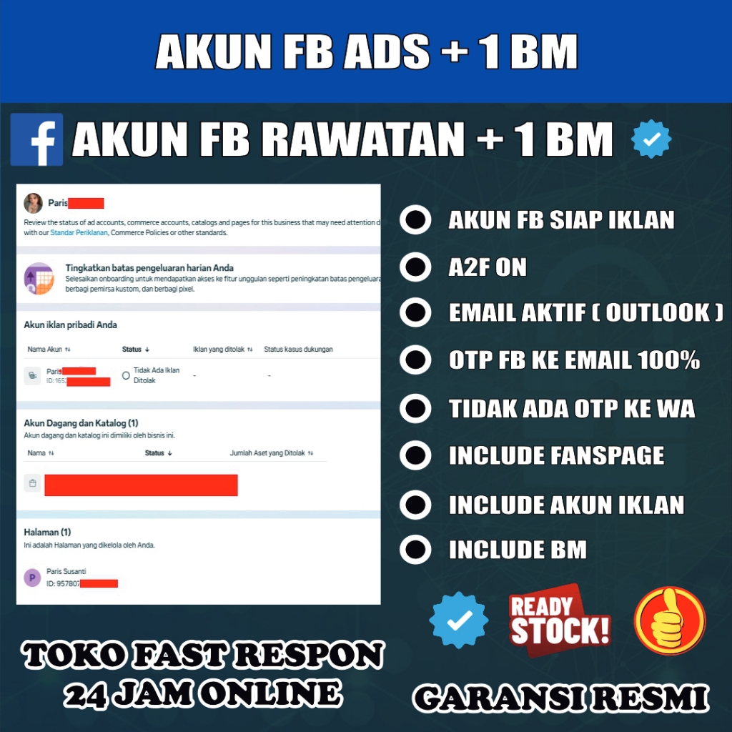 FB Ads + 1 BM BERGARANSI akun fb iklan Rawatan + Email Aktif