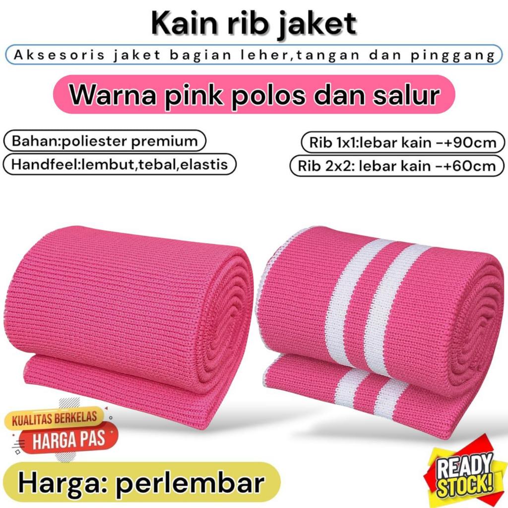 kain rib rajut warna pink polos & salur, perlembar