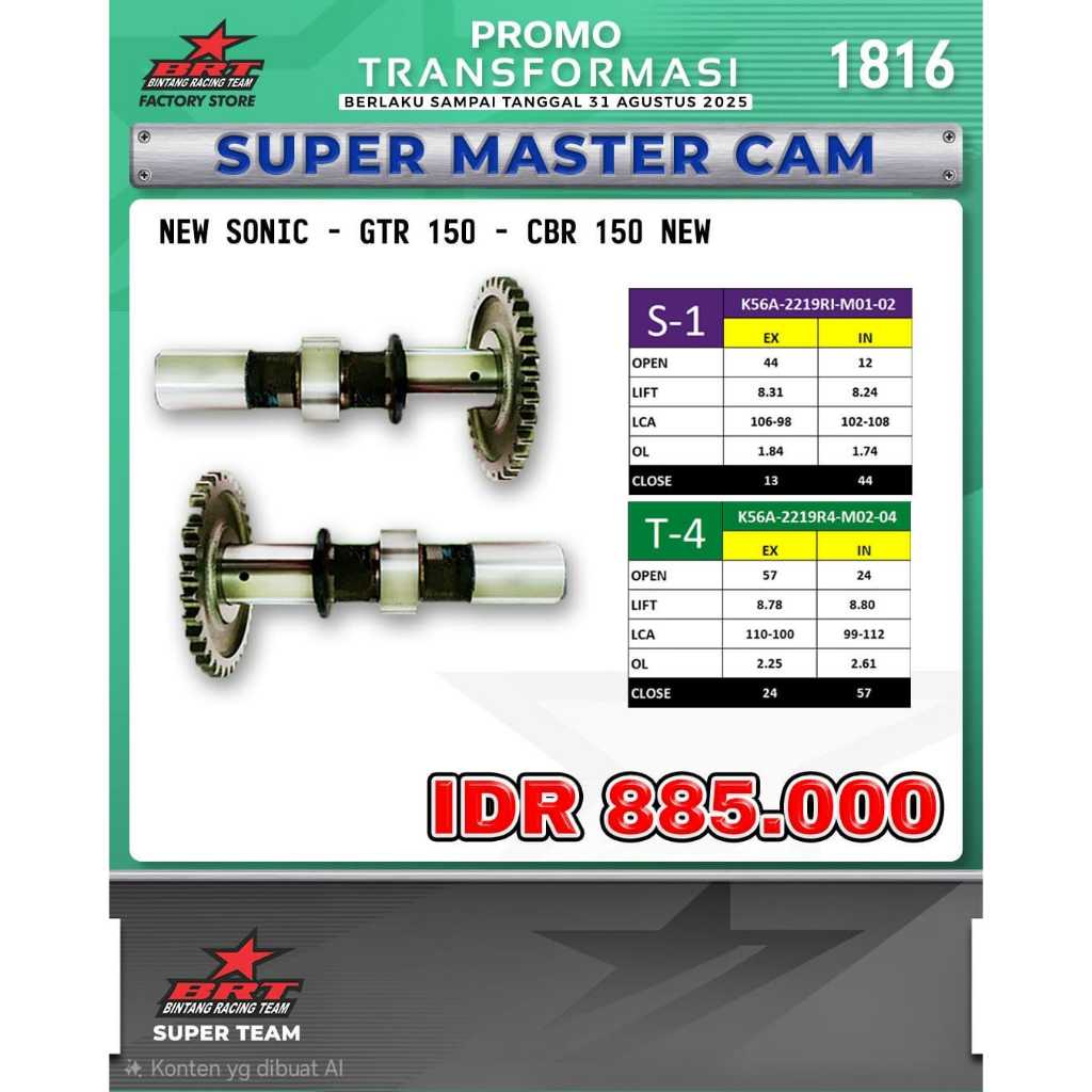 Master Cam BRT Honda Sonic 150 GTR CBR 150 NEW NOKEN AS BRT