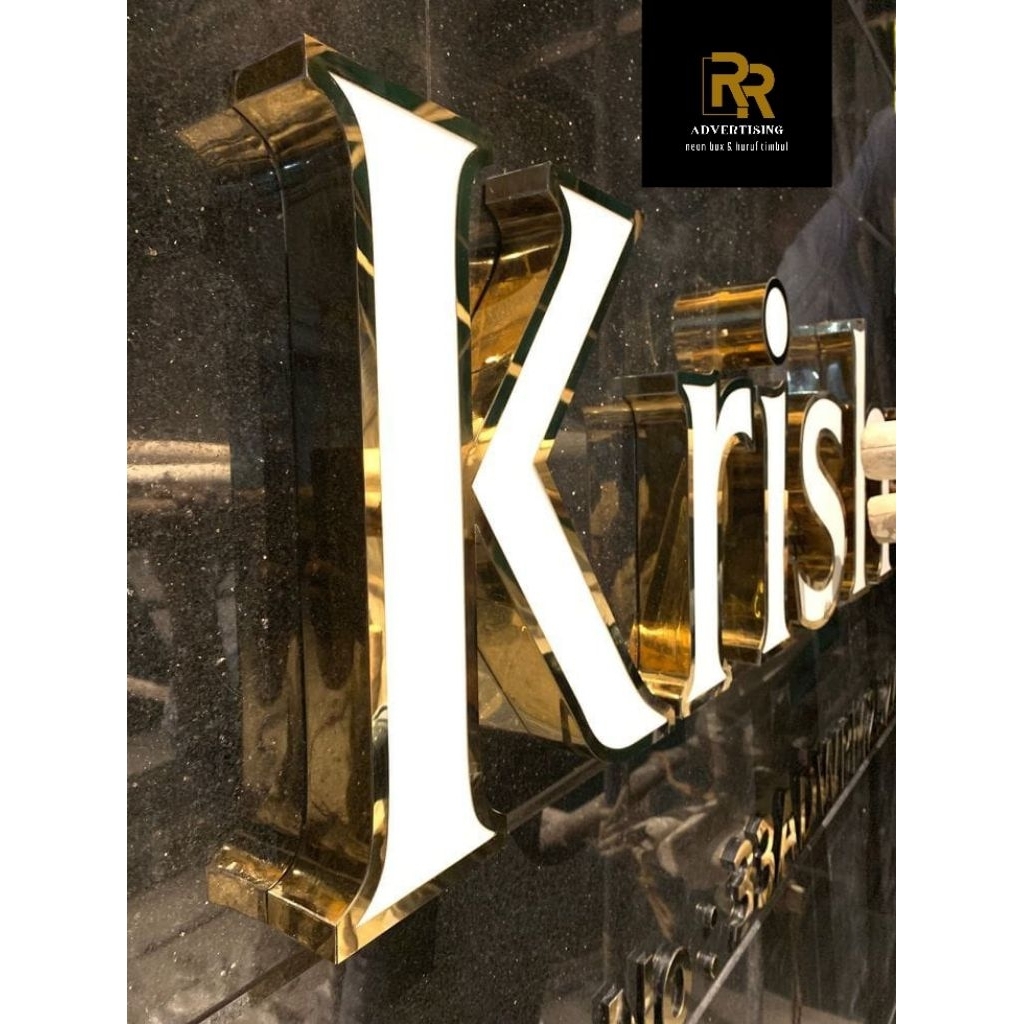 Huruf Timbul LED Stainless Gold – Neon Sign Huruf Custom Advertising