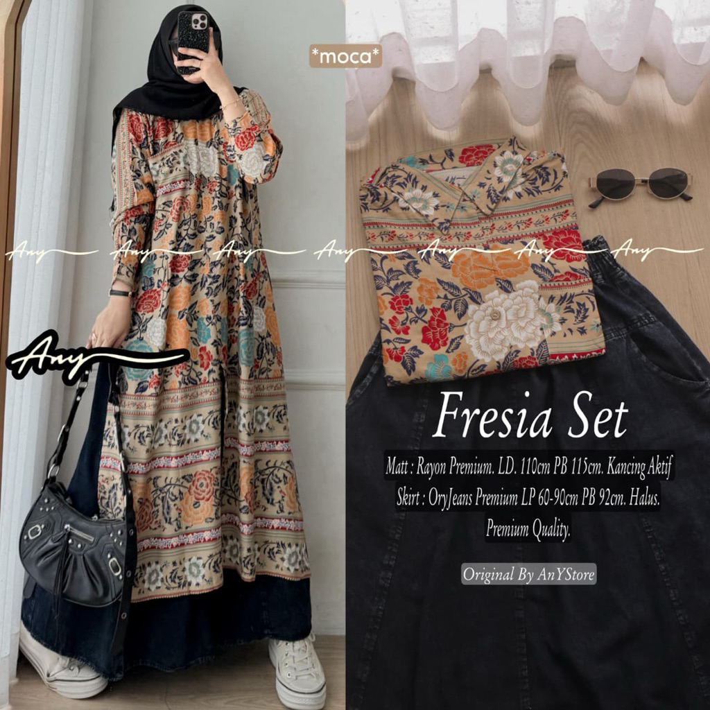 hawa one set rok wanita kekinian setelan long tunic jumbo ld 130 ld 120 by A.N.Y rok panjang floral 