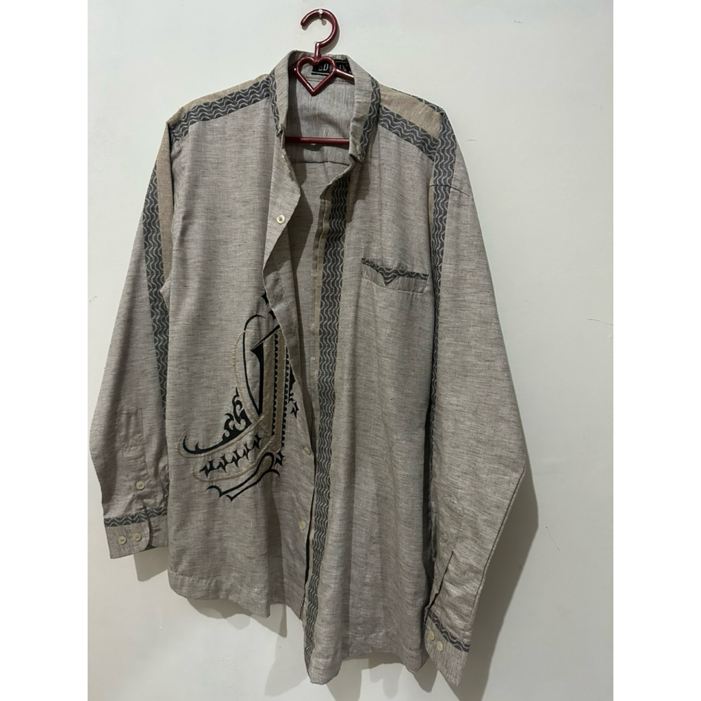Baju koko berkerah (coklat) gratis kemeja kaos biru (PRELOVED)