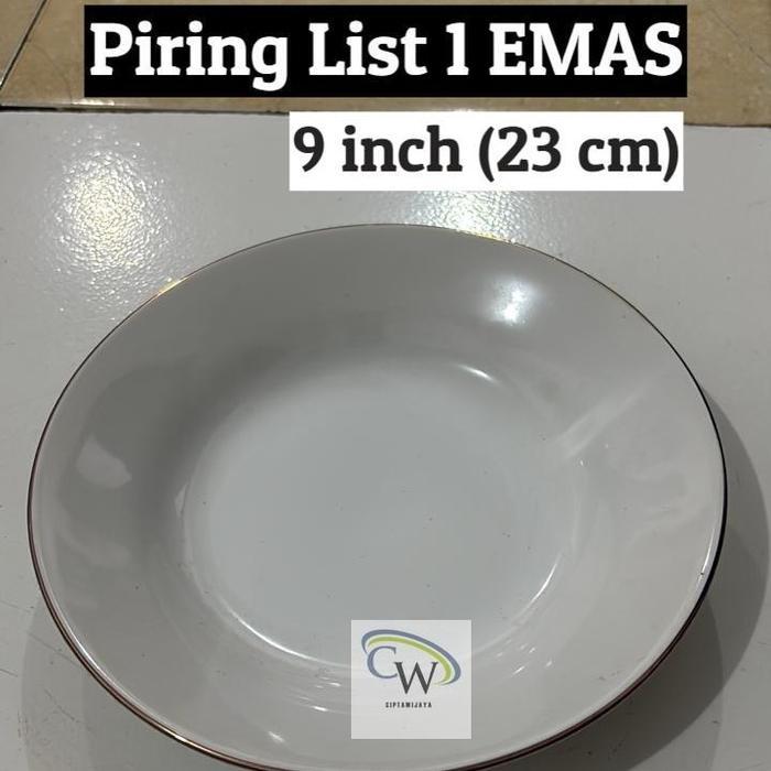 (12PCS)SUNBIRD Piring Makan Keramik 9 INCH (LIST 1 EMAS) Putih Polos List Prasmanan Kitchenware