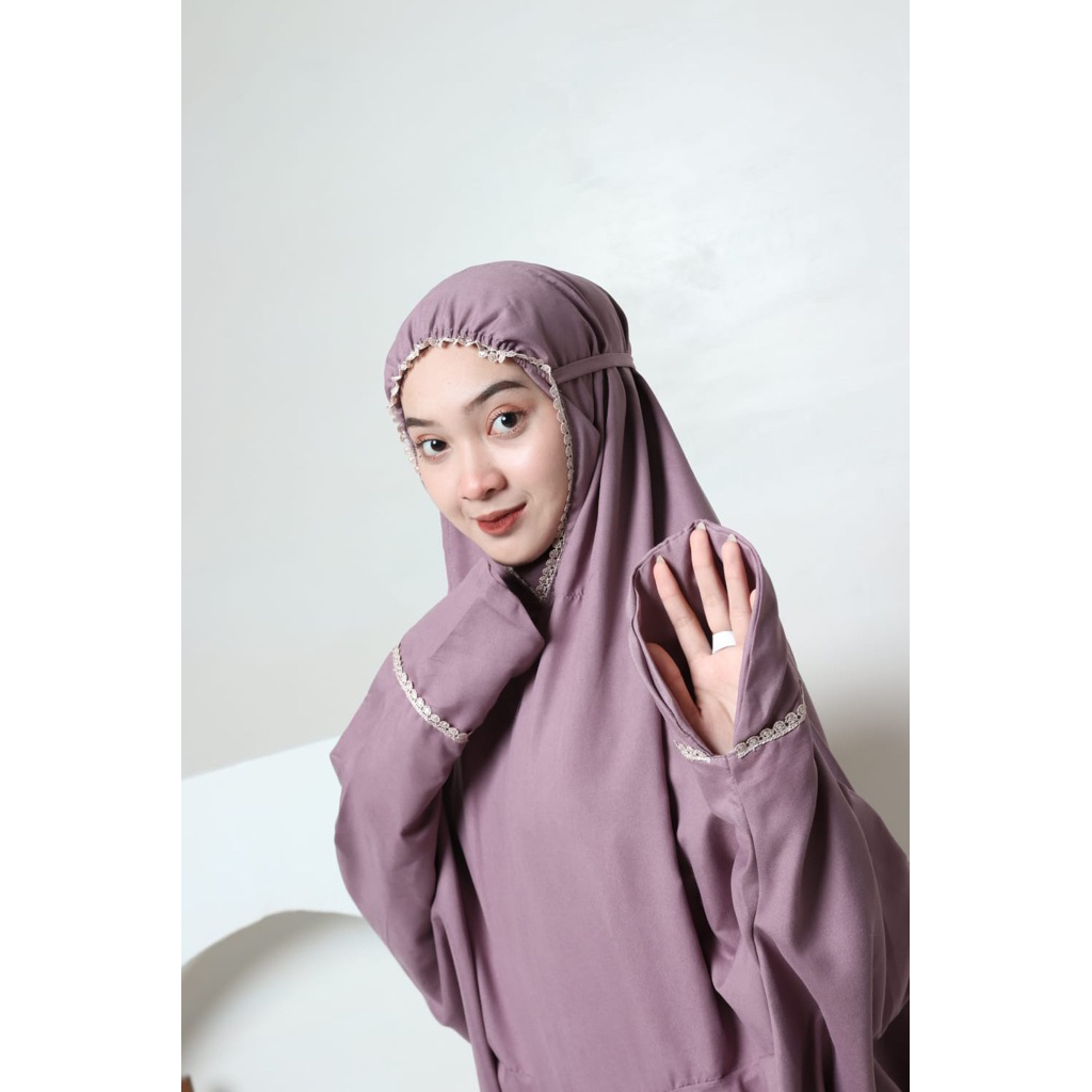 Mukena Terusan Dewasa Jumbo Mukena Lajuran Polos Katun Premium Renda premium