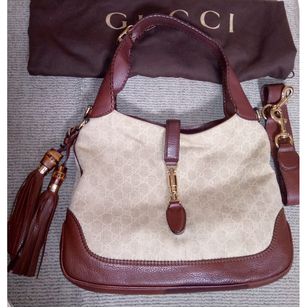 Gucci  brown GG canvas bamboo new Jackie Medium Shoulder bag