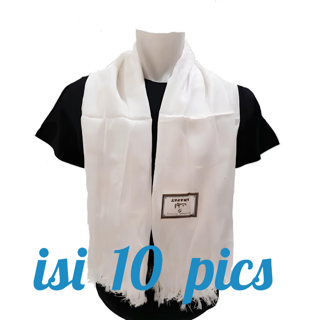Sorban Almas Putih Panjang Arafat - Polos Segi Empat, Lembut & Nyaman, Ukuran 115x115 cm