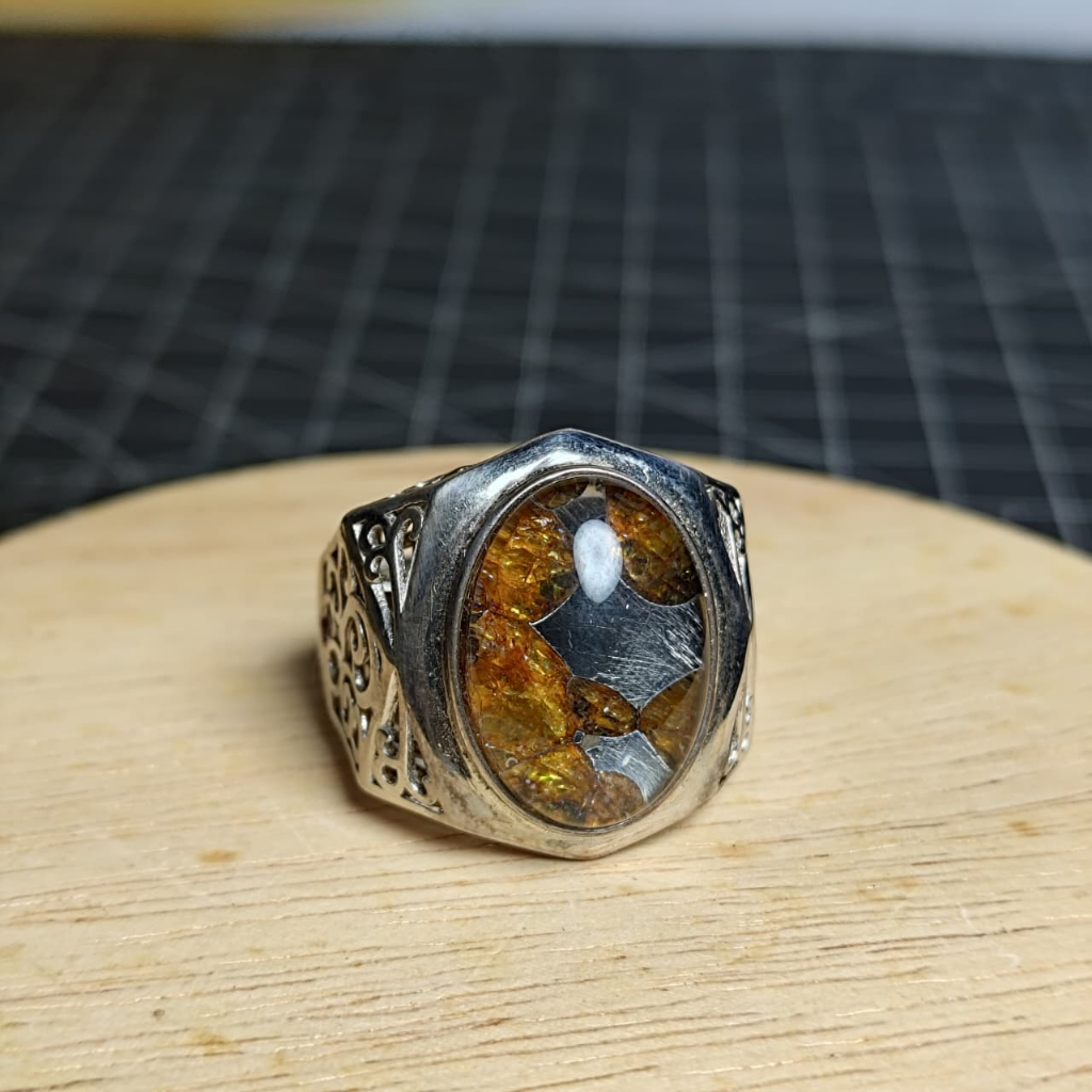 Natural Cincin Ring S925 Pallasite kenya Sericho Olive Meteorite  (4)