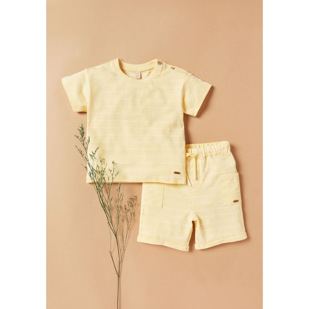 BABYSHOP JUNIORS GIGGLES SALE UP TO 70% YELLOW STRIPED T-SHIRT AND SHORTS  SET 12-18M
