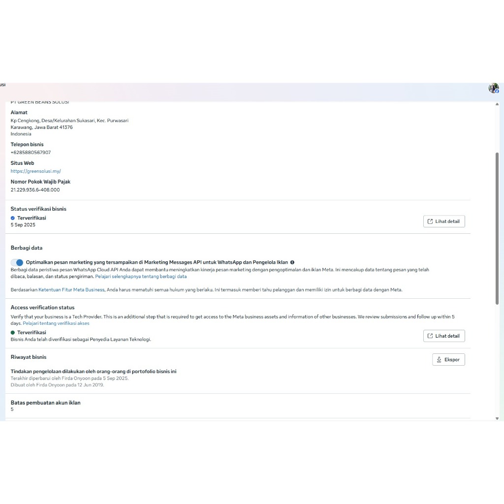 Akun BM Business Manager Verified Isi 1 dan 3 SPEND UNLIMITED/NOLIMIT