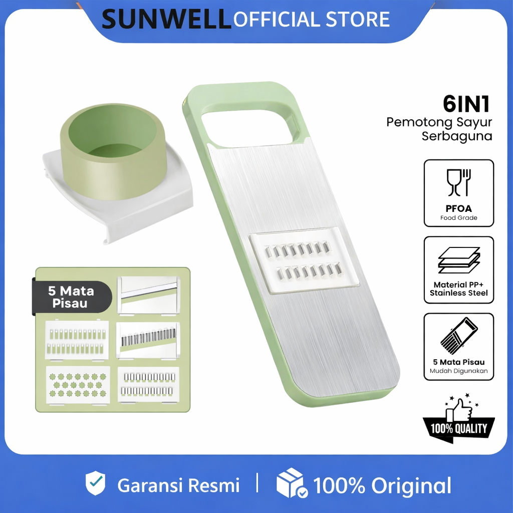 SUNWELL Vegetable Cutter 6 in 1 Parutan Sayur Buah Stainless Steel 304 Multifungsi Pengiris Kentang 