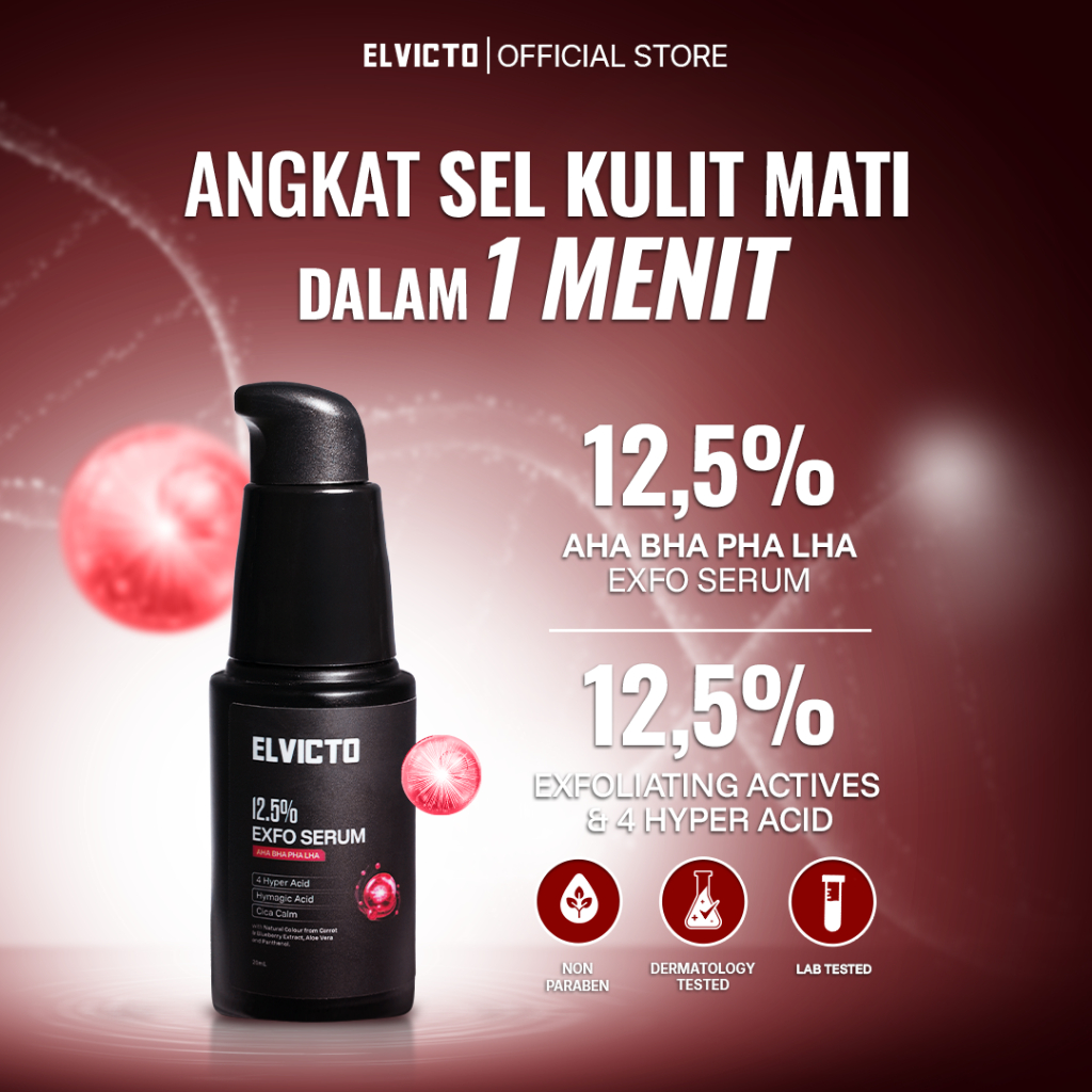 [REAL 10% AHA] ELVICTO 12,5% AHA BHA PHA LHA EXFO SERUM 20ml | Exfo Serum Eksfoliasi Wajah Pria – Pe