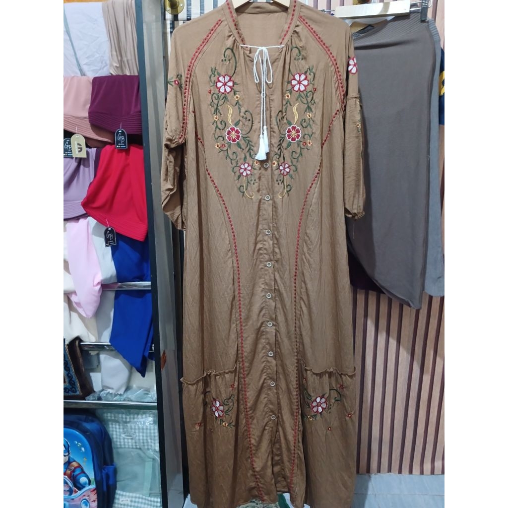 gamis katun bordir linen