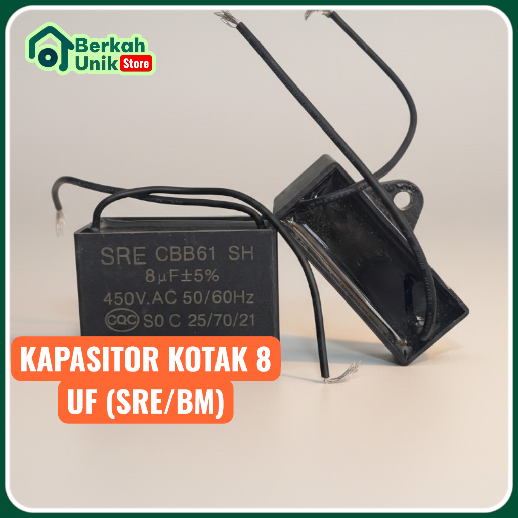 Kapasitor Kotak 8 uF 450V SRE CBB61 - Kapasitor 8 uF Kotak Kabel SRE CBB61