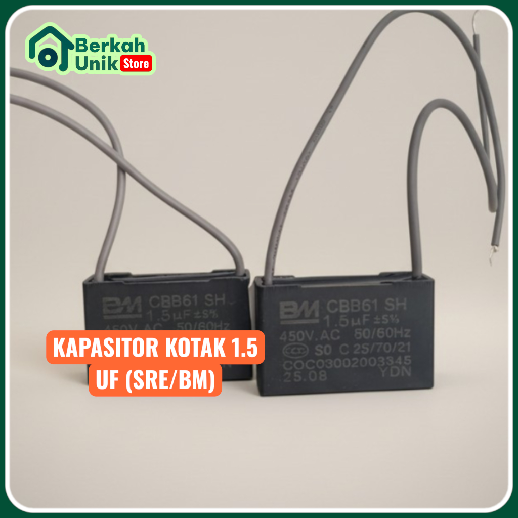 Kapasitor Kotak 1.5 uF 450V SRE BM CBB61 - Kapasitor 1.5 uF Kotak Kabel SRE CBB61 450V