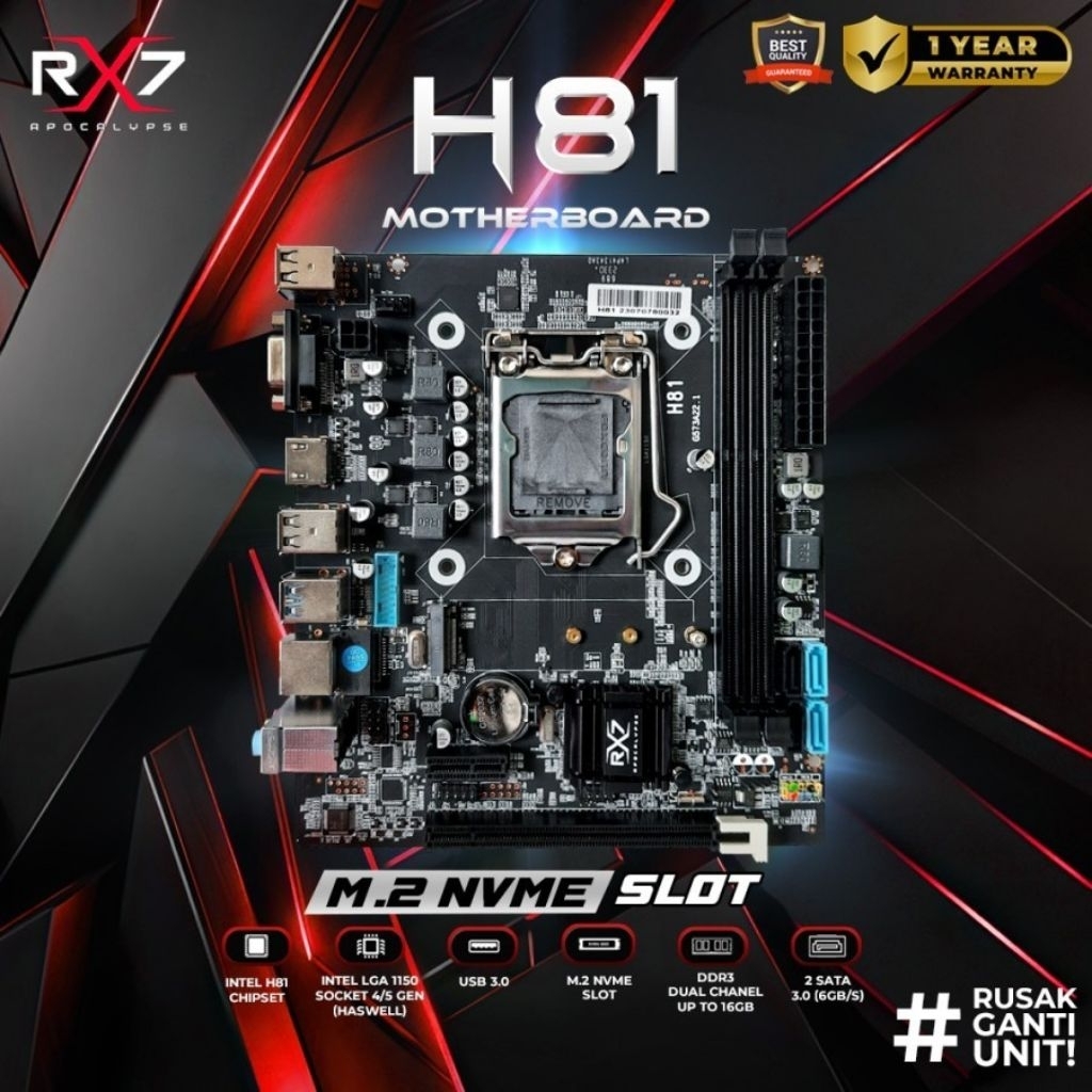 Motherboard H81 RX7 Socket LGA 1150 DDR4 Support M.2 Nvme Garansi 1 Tahun