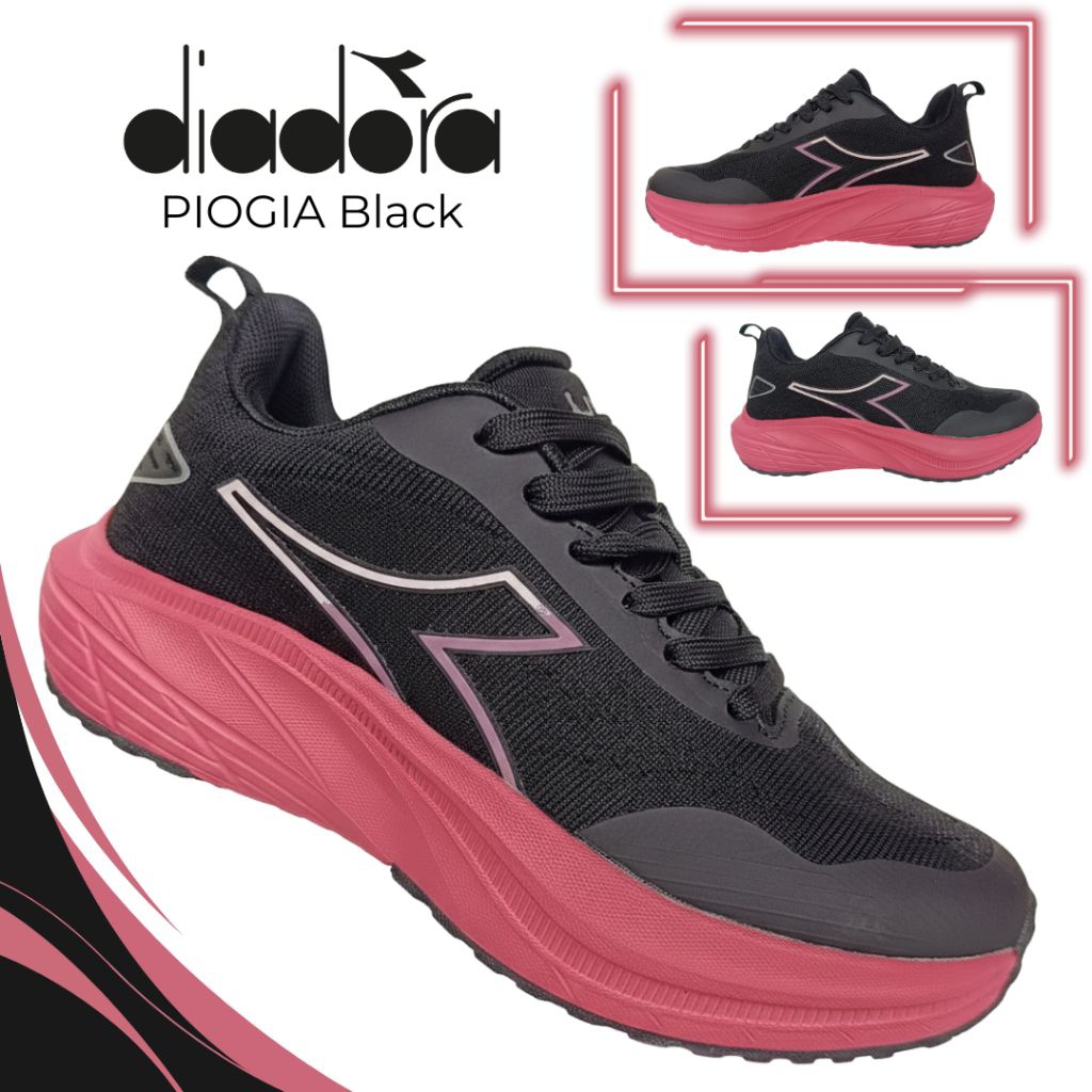 Sepatu DIADORA PIOGIA Black Pink Running Shoes || Original by Diadora