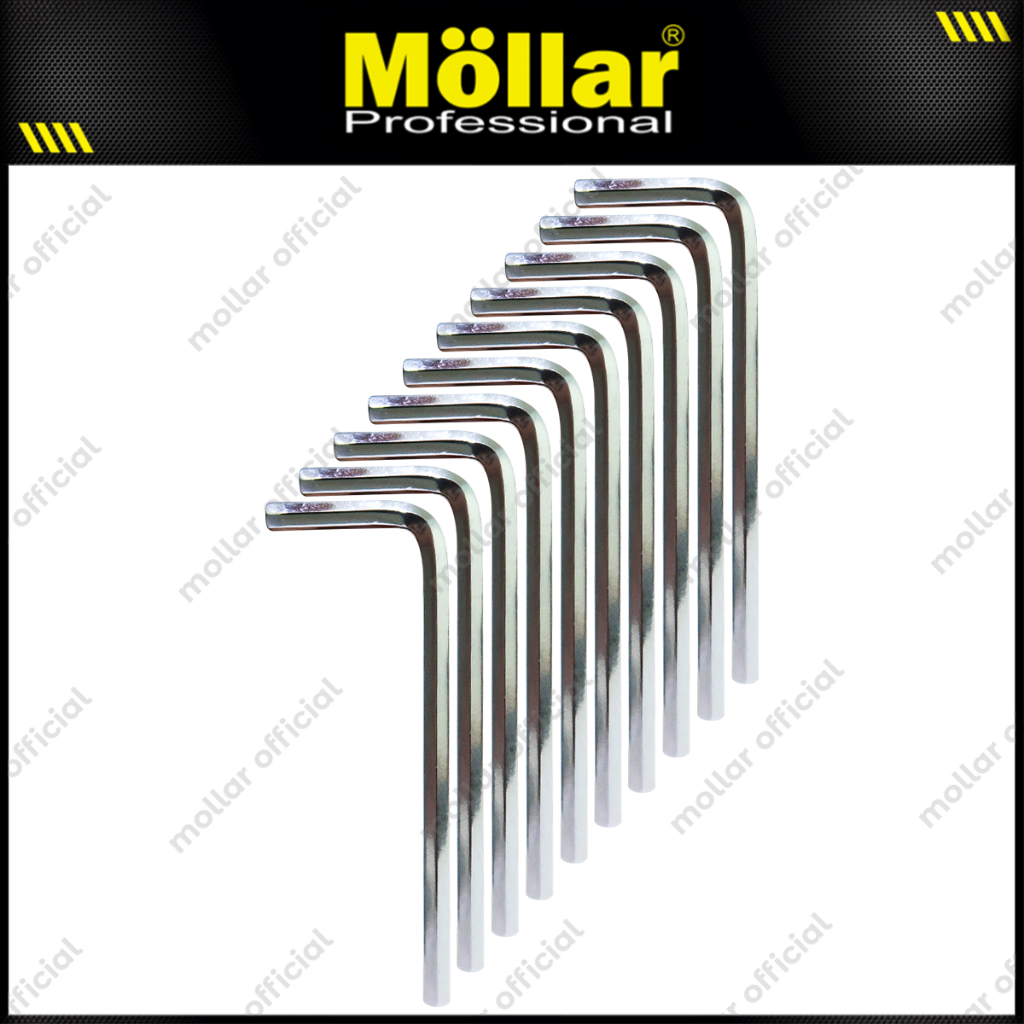 MOLLAR Set 10 pc Kunci L Pendek 3 mm Flat Hex Key Short Hexagon Wrench Original