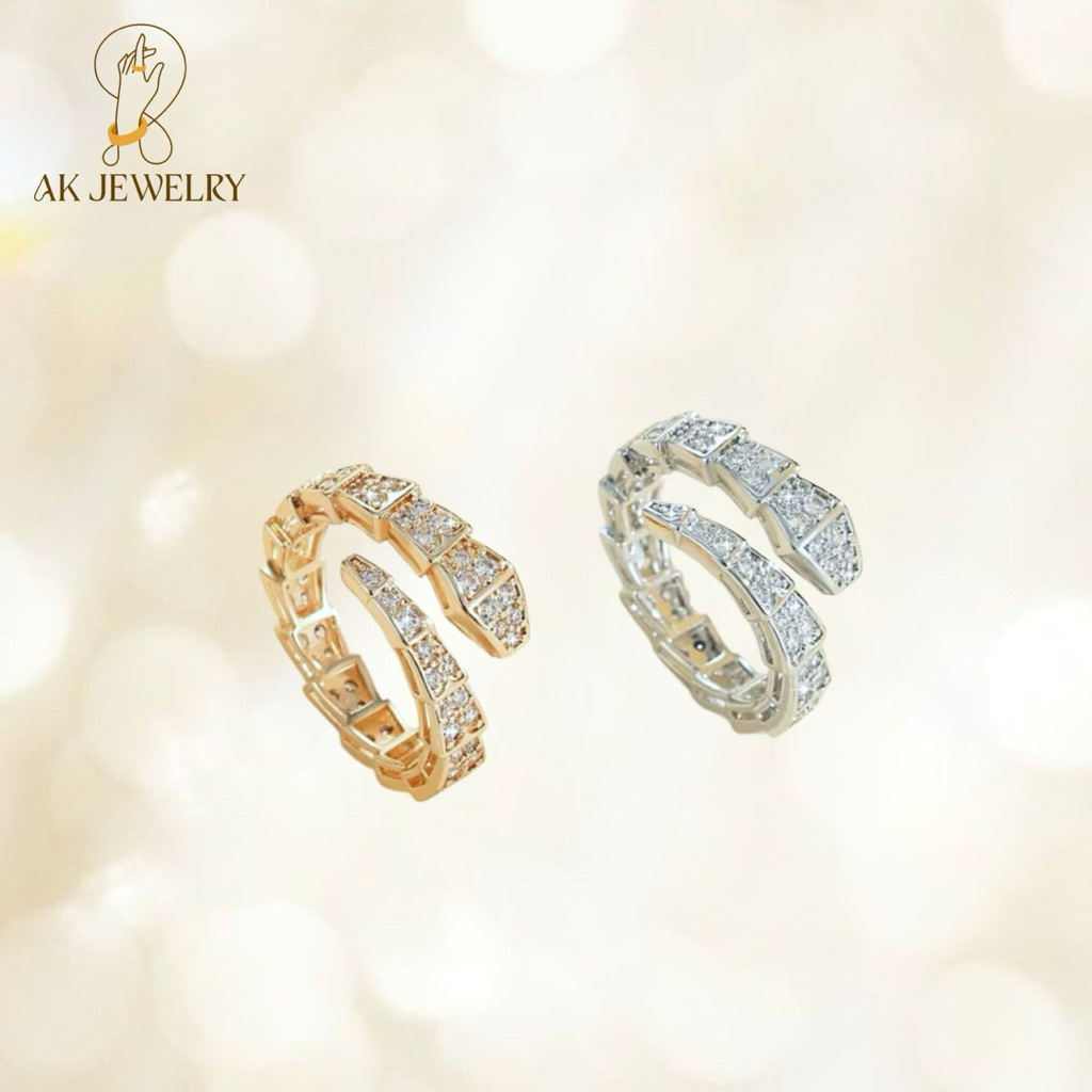 AK Jewelry - RG03 / Cincin kristal Desain Berlapis Emas Wanita Cintin Tulang Ular Bisa Atur Ukuran C