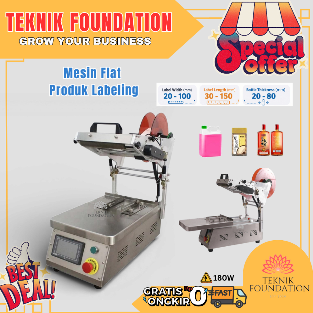 Mesin Labeling Botol Stiker Otomatis Flat Datar Type MT-150