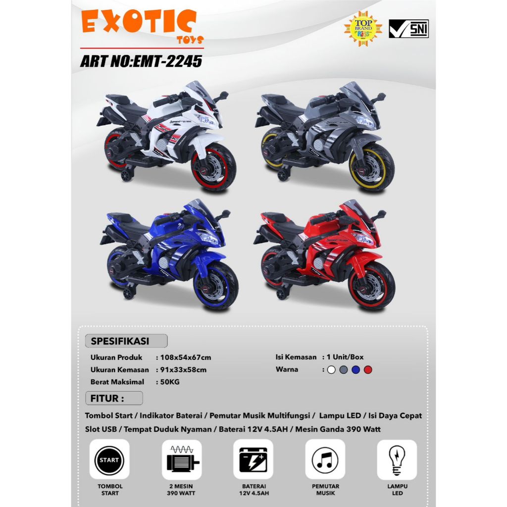 (BATAM) Motor Aki Anak 12V EXOTIC NINJA ZX 25R GAS TANGAN