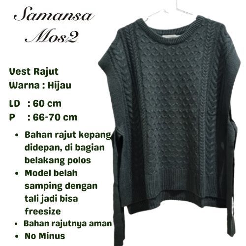 SAMANSA MOS2 Vest Rajut Wanita Tali Samping - Hijau