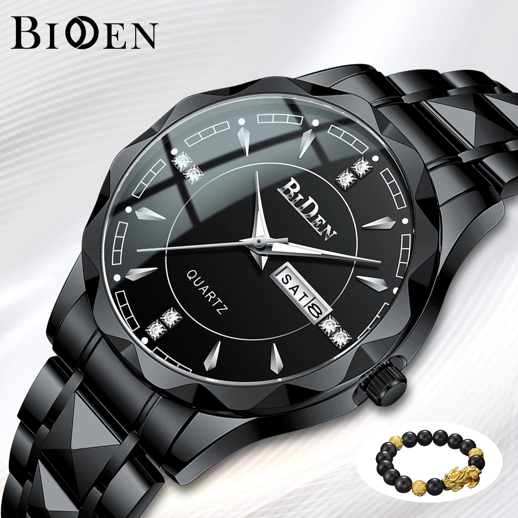 BIDEN Jam Tangan Pria Anti Air S001 Classic Pria Tali Stainless Steel Kuarsa Kalender Original