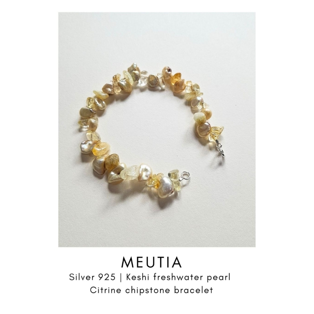 UMANIS - MEUTIA gelang freshwater Keshi pearl - Citrine - kait perak 925