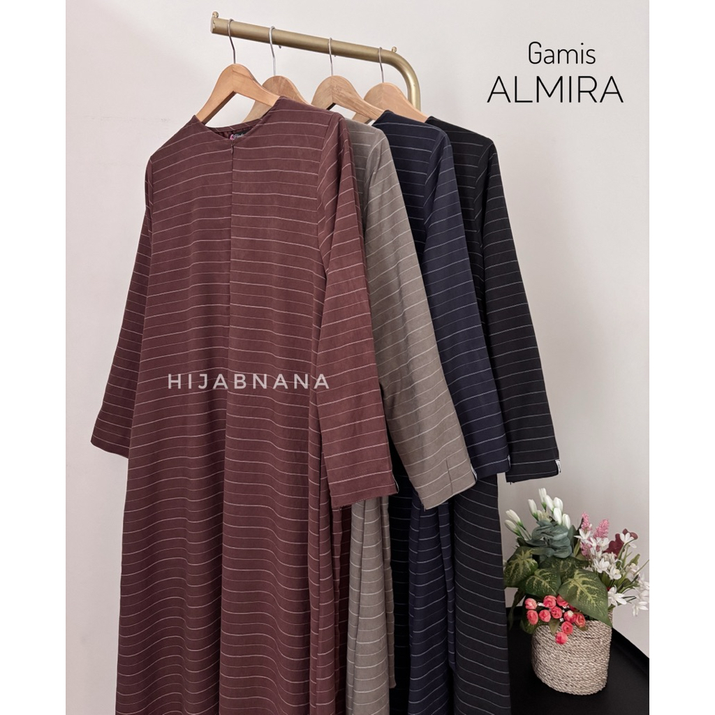 HIJABNANA - ALMIRA gamis abaya syari motif salur garis/garis bahan adem
