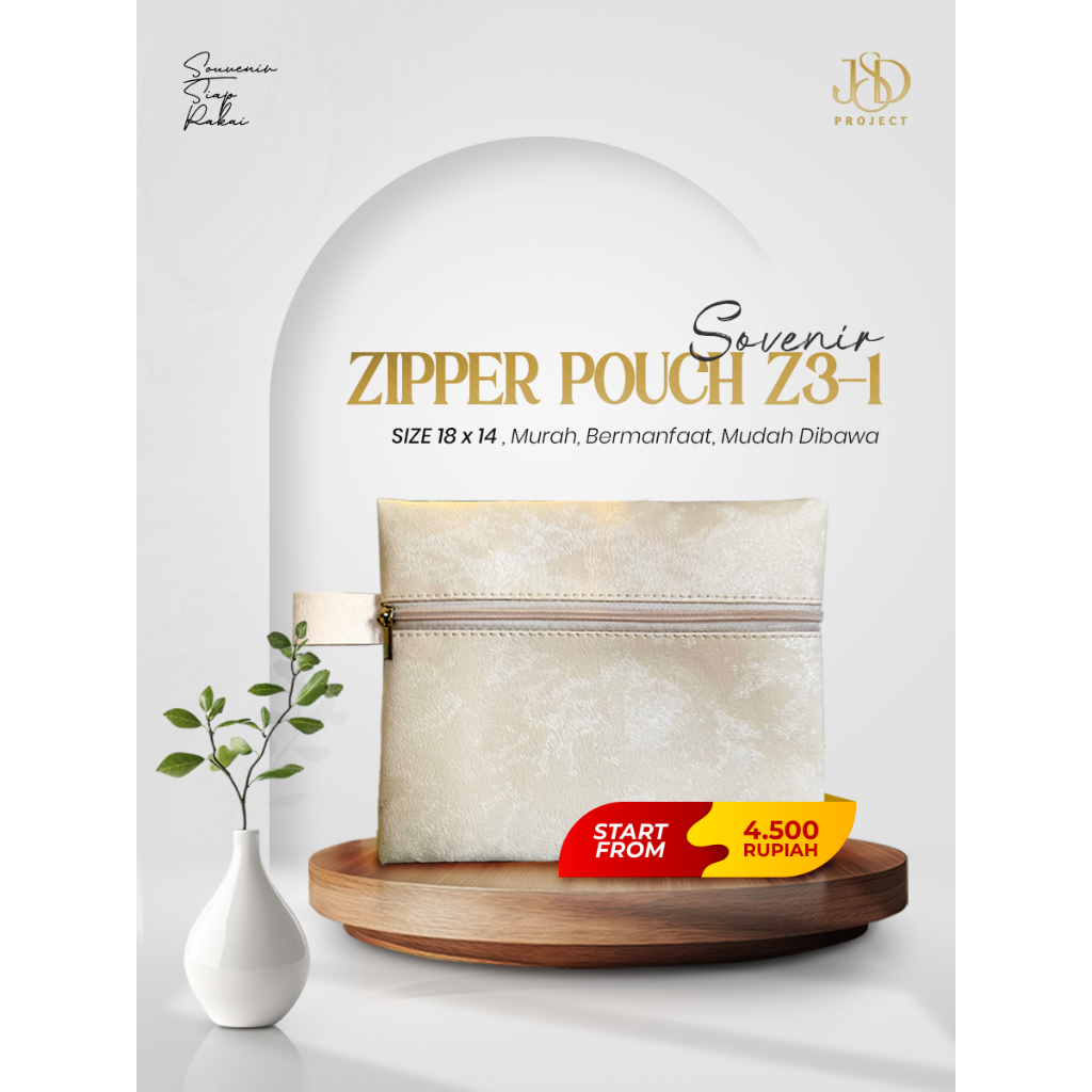 SOUVENIR PERNIKAHAN POUCH ZIPPER Z3-1 18 x 14 CM INCLUDE PACKING PLASTIK DESAIN CUSTOM ZIPPER POUCH 
