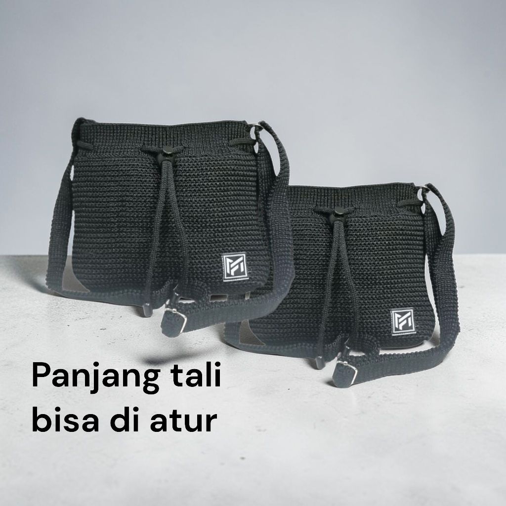 Tas Serut Lebar Selempang Rajutan Halus Muat Hp dan Dompet