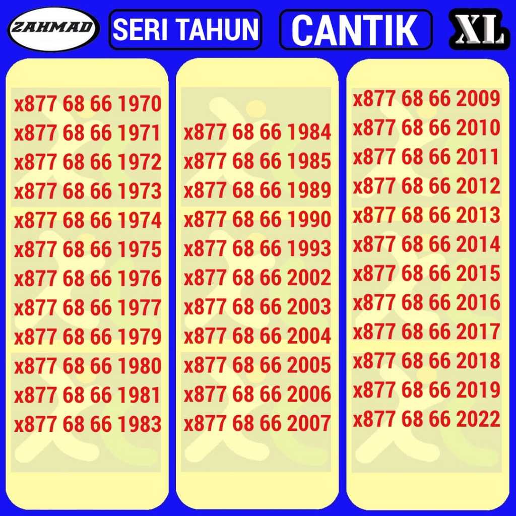 XL-Tahun) NOCAN XL Seri Tahun kartu perdana nomor cantik rapi murah tahun lahir