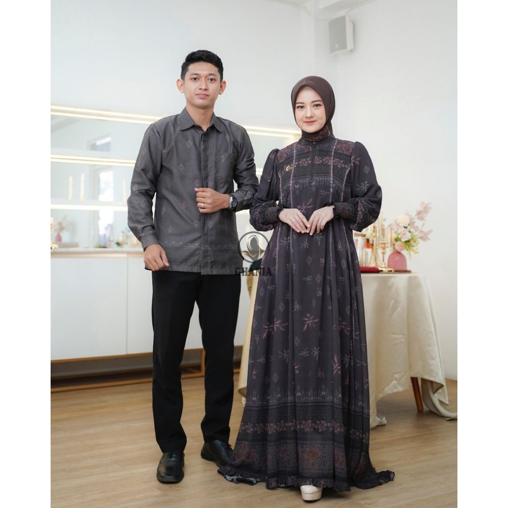 GHANIA FAMSET/COUPLE PRAMESWARI STYLE 2 TERBARU dress cantik muslimah remaja dewasa gamis simpel ele