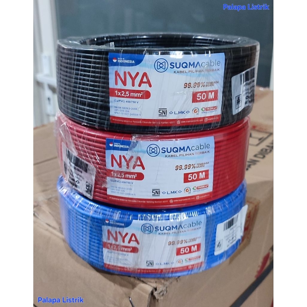NYA Tembaga Kawat Kabel 2.5mm 2.5 Merk Suqma Panjang 50m SNI SPLN