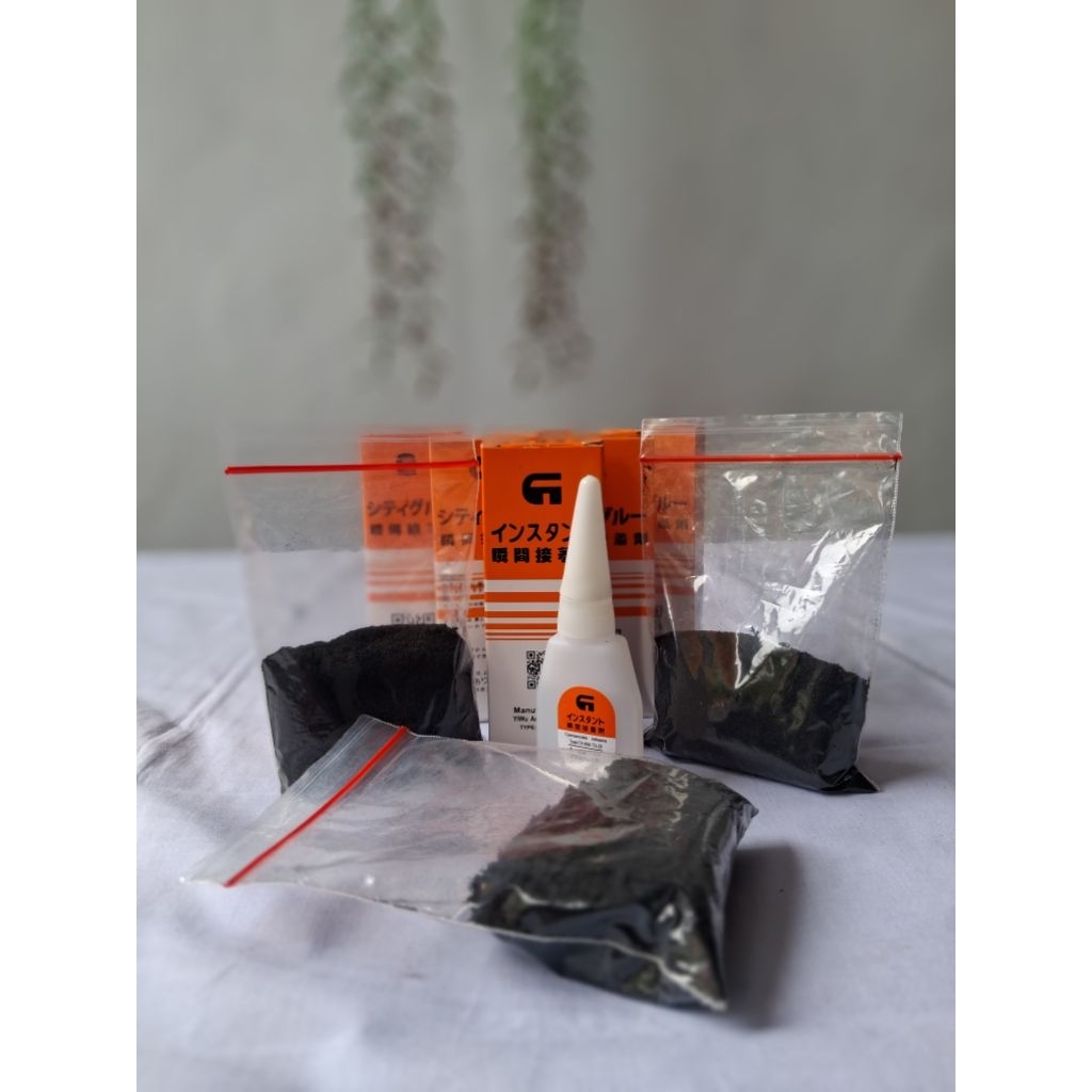 Lem Super Glue + Serbuk Ajaib Serbaguna Penguat Tambal Casing & Engsel Laptop Retak Patah