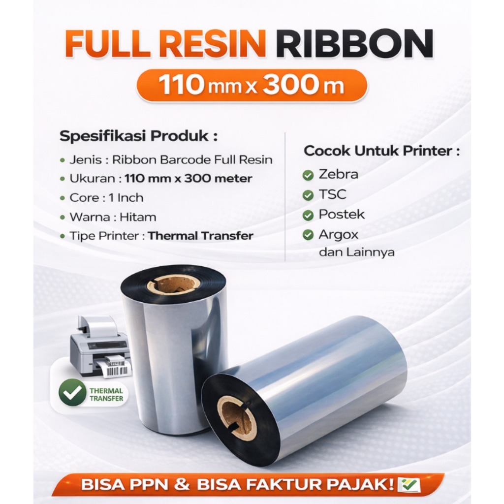 Ribbon Barcode full Resin 110 x 300 / Sticker Ribbon Barcode / pita ribbon barcode 110mm x 300m Face