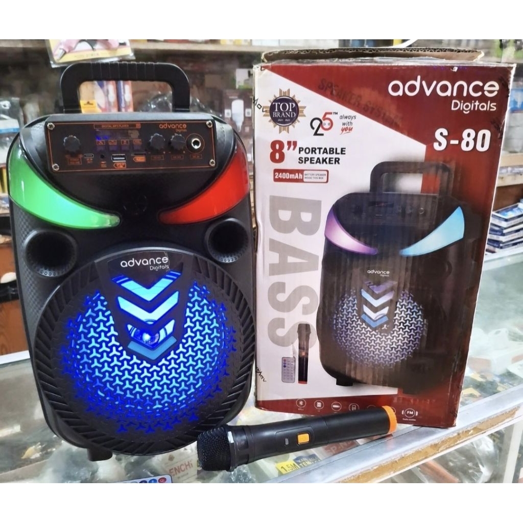 advance speaker 8inch S-80 usb bluetooth dilengkapi mic wireless