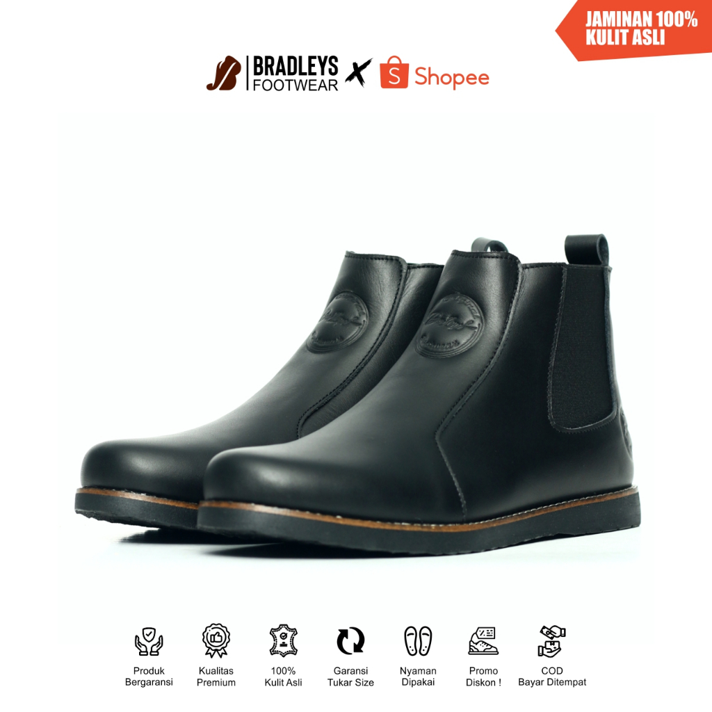Bradleys Elagos Black - Sepatu Kulit Chelsea Boots Pria Warna Hitam | Sepatu Chelsea Boots Slip On K
