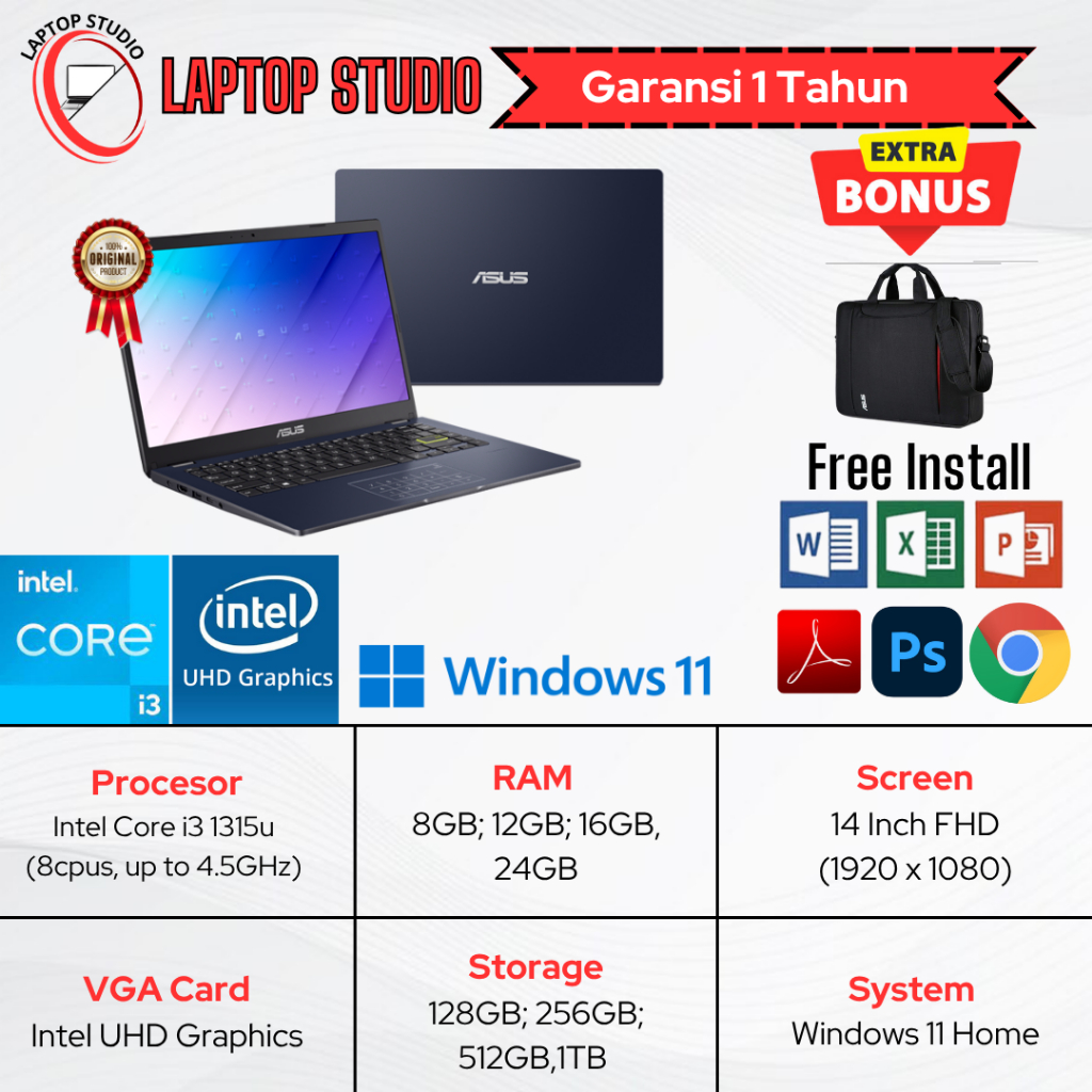 Laptop Baru Asus vivobook 14 Intel Core i3 1315u(Gen13) SSD