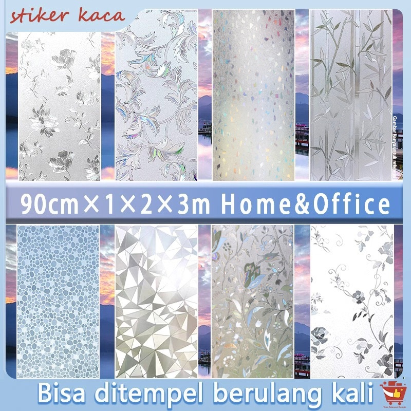 Wati stiker kaca jendela 3D L90cm/P100cm,200cm,300cm 17 pola PVC inlay minimalisTahan sandblast  asl