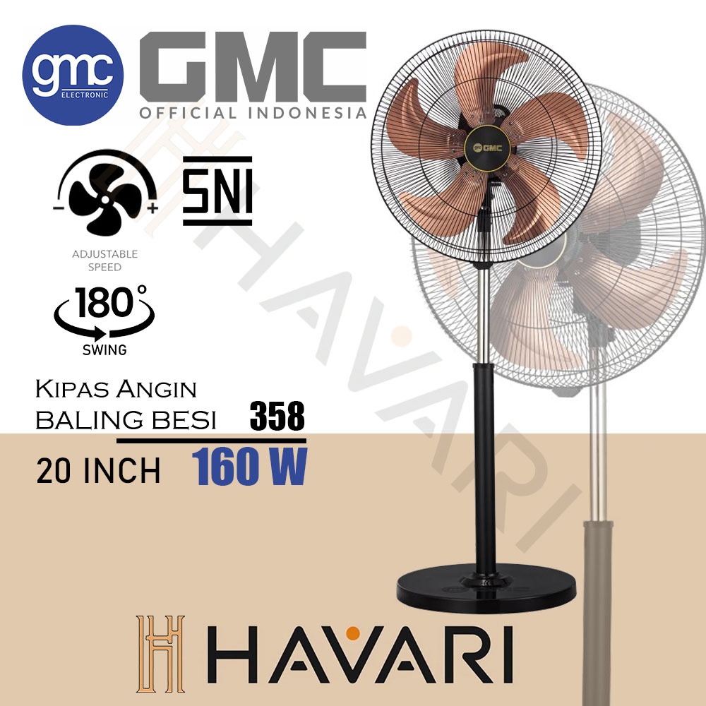 GMC Kipas Angin 358 – Kipas Angin Komersial 20" Industrial Grade – Seri Besi, 160W, Baling-Baling Be