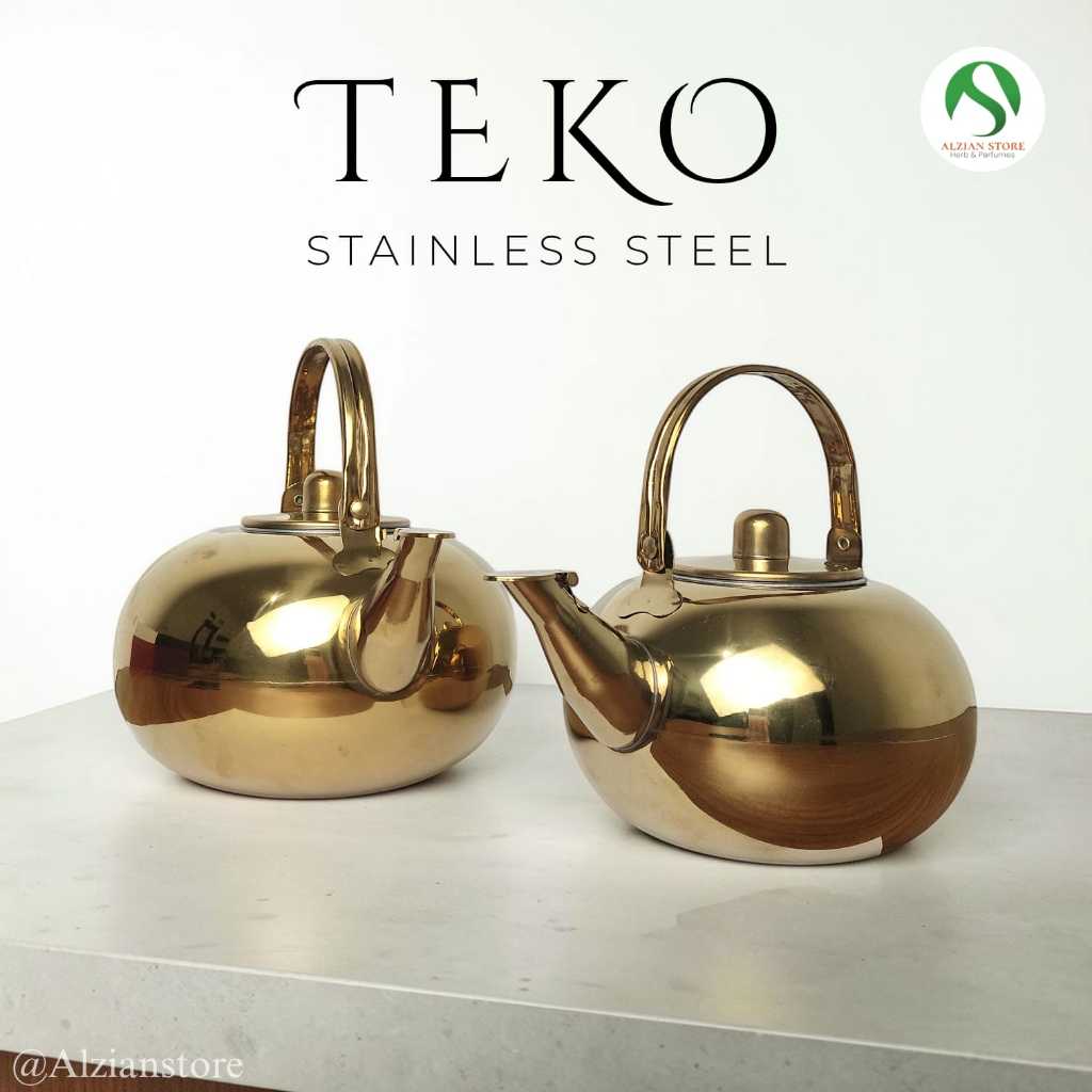 Teko Stainless Steel Warna Gold Elegan – Teko Air / Teko Teh Premium dengan Tutup