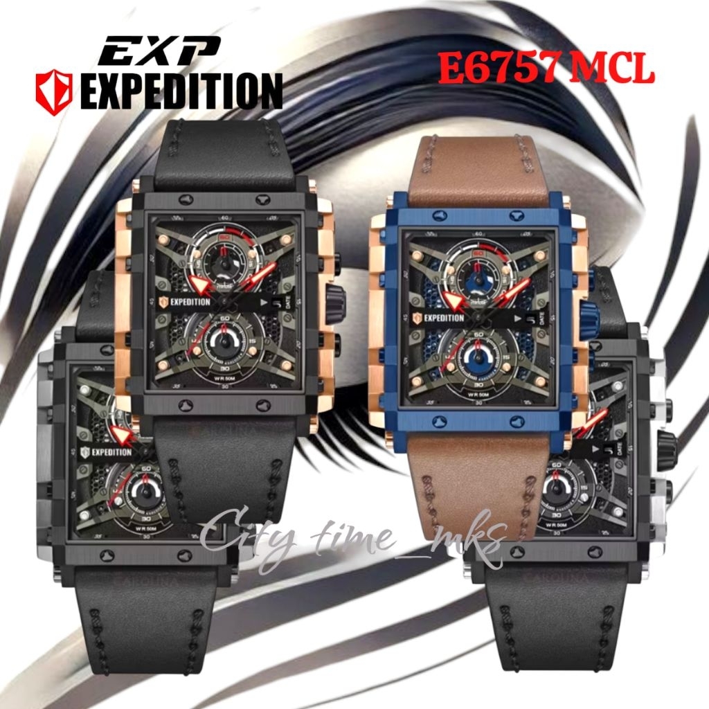 Jam tangan pria EXPEDITION 6757, E6757, 6757MC, Sport chronograph, tali kulit, ORIGINAL, bergaransi 