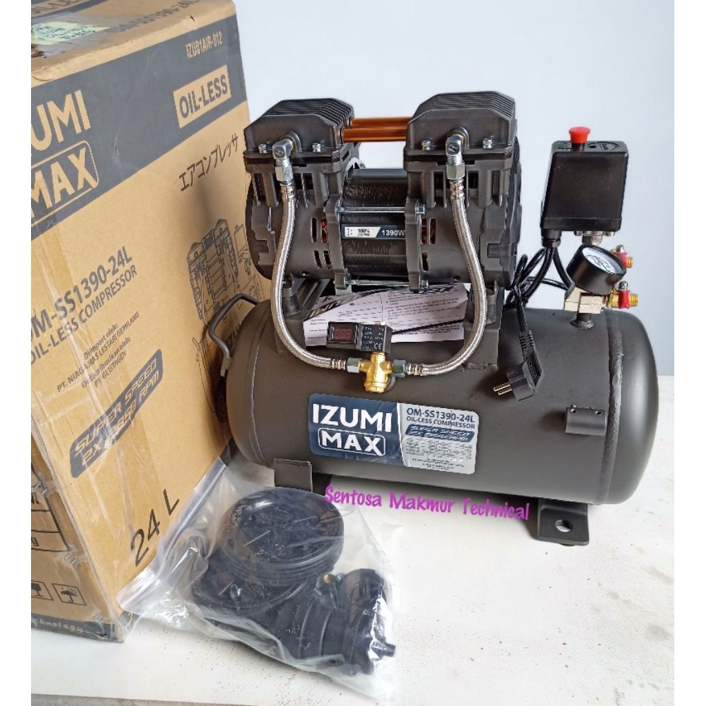 IZUMI MAX OM SS1390-24L 1.75 HP Kompresor Compressor Silent Tanpa Oli Oilless 24 L 1,75 1,75HP
