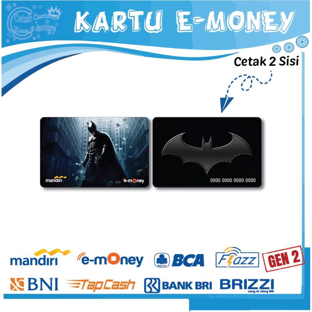 KARTU E MONEY E TOLL GAMBAR KARTUN SUPERHERO BATMAN EMONEY MANDIRI BNI TBRI BCA - 2 SISI