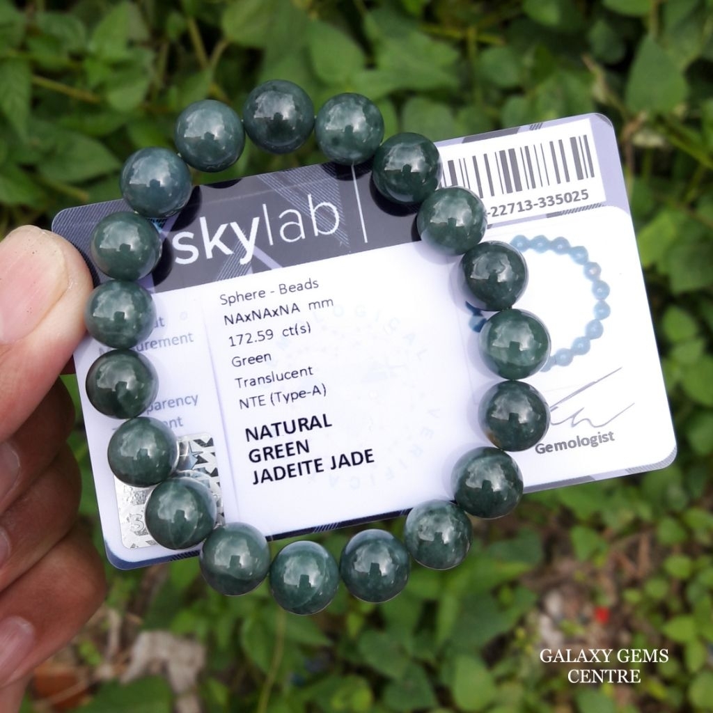 Gelang Batu Natural Blue Water Jade Giok Burma Jadeite Jade Plus Memo Sky Lab