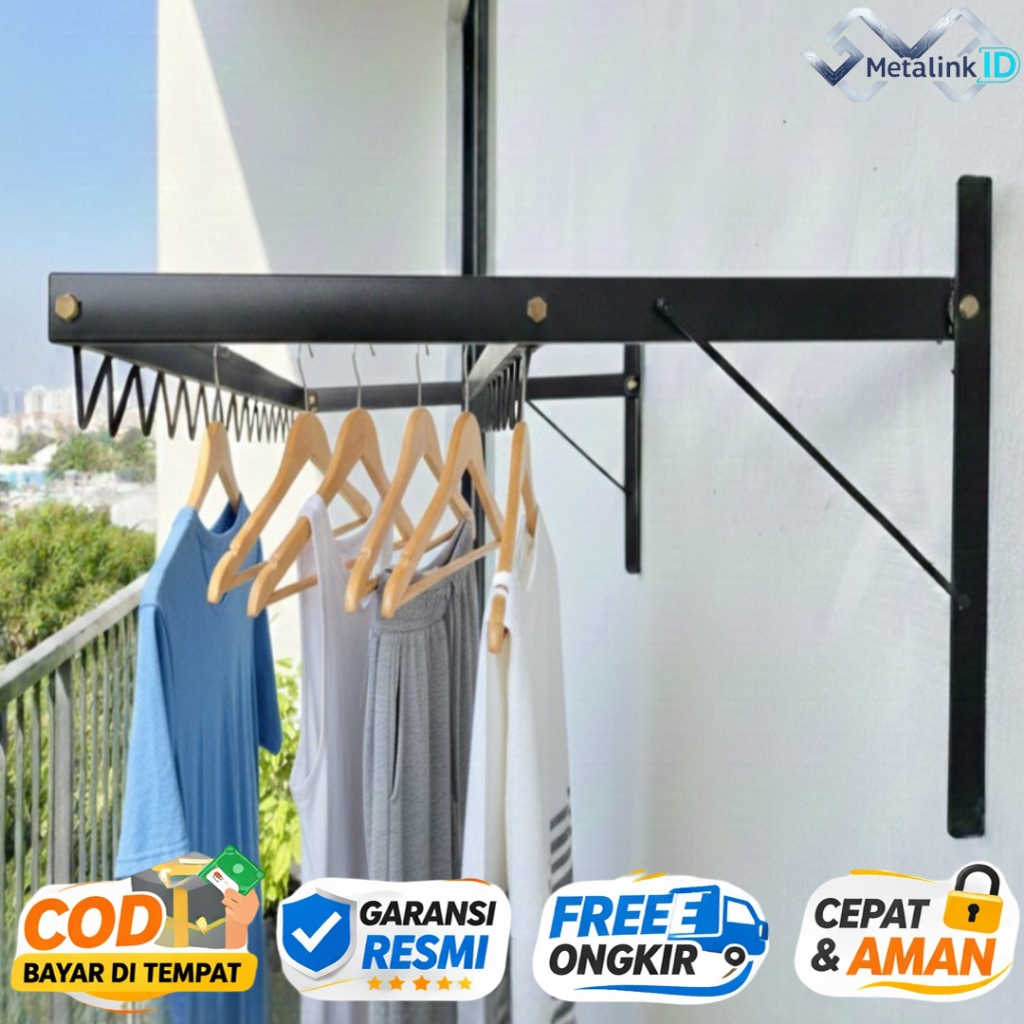 Jemuran Lipat Dinding Double – Rak Jemuran Baju Gantung Hemat Tempat