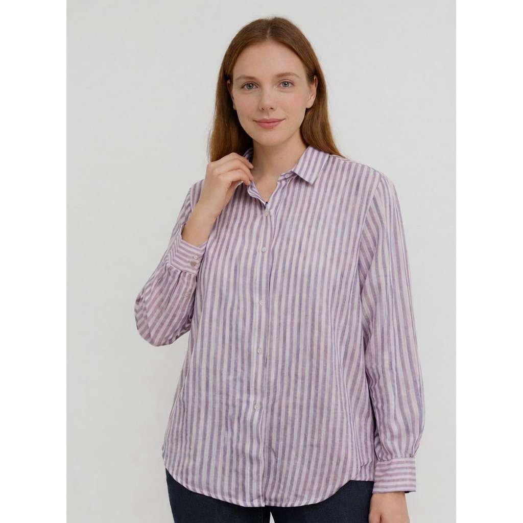 ZARA Lavender Stripe Long Sleeve Shirt | Zara Kemeja Salur Ungu | Kemeja Zara