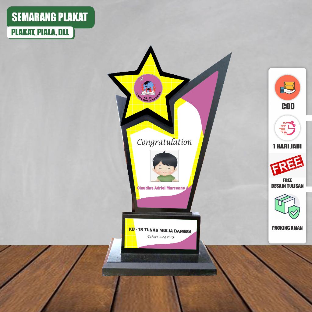 Plakat Kayu Model Bintang Timbul Murah | Kilat 1 Hari Jadi | Free Desain Full Custom