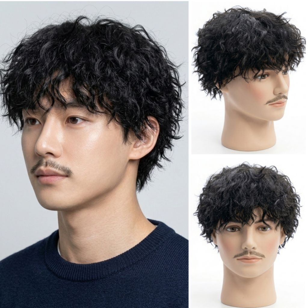 WIG PRIA KOREA RAMBUT PENDEK MODEL KERITING PENDEK kode Wig i pendek