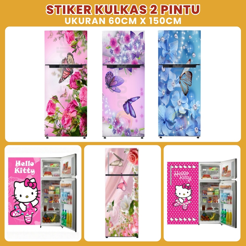 Wallpaper Sticker Kulkas 2 Pintu Stiker Kulkas 2 Pintu Hello Kitty Walpaper Kulkas Motif Bunga
